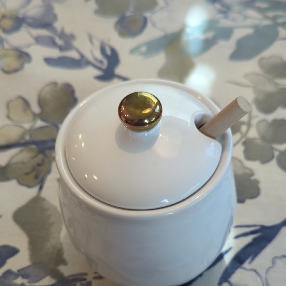 Threshold White Ceramic Honey Jar with Lid and Dipper - Picture 3 of 7